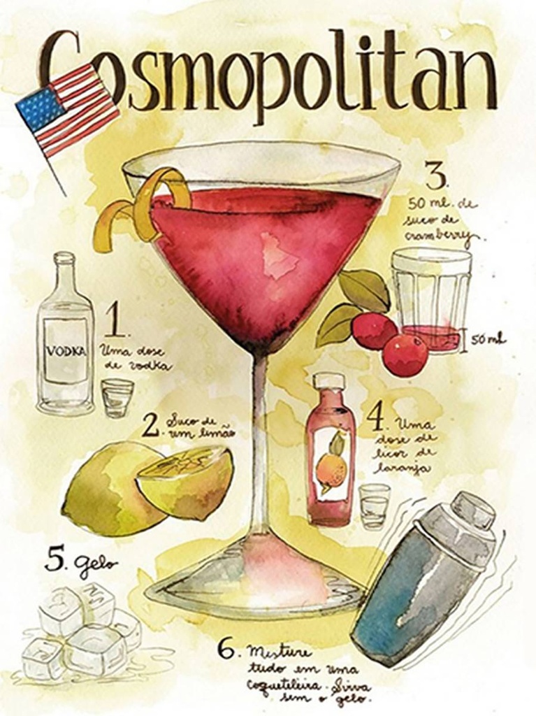[LA-1791974-H] Holzschild 40x30 cm Rezept Cosmopolitan Cocktail Recipe