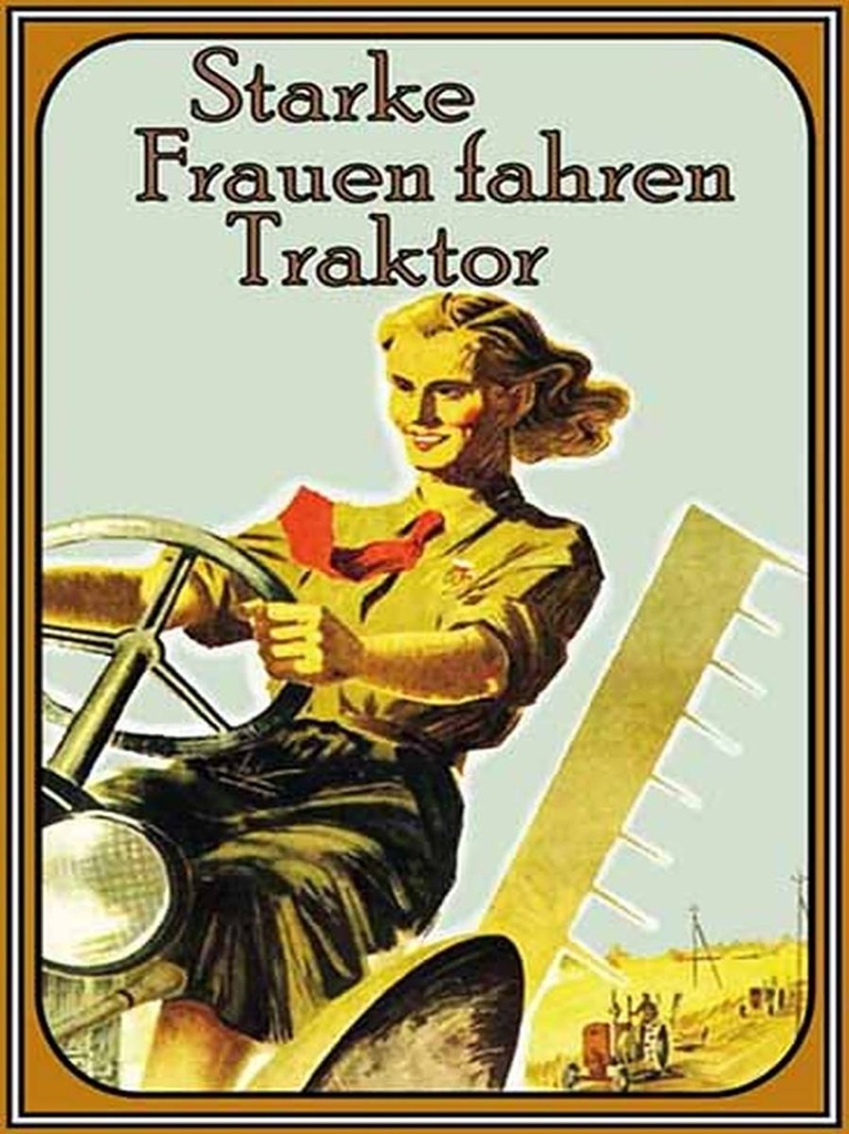 Holzschild 40x30 cm starke Frauen fahren Traktor