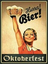 Holzschild 40x30 cm Oktoberfest Hurra Frau mit Bier