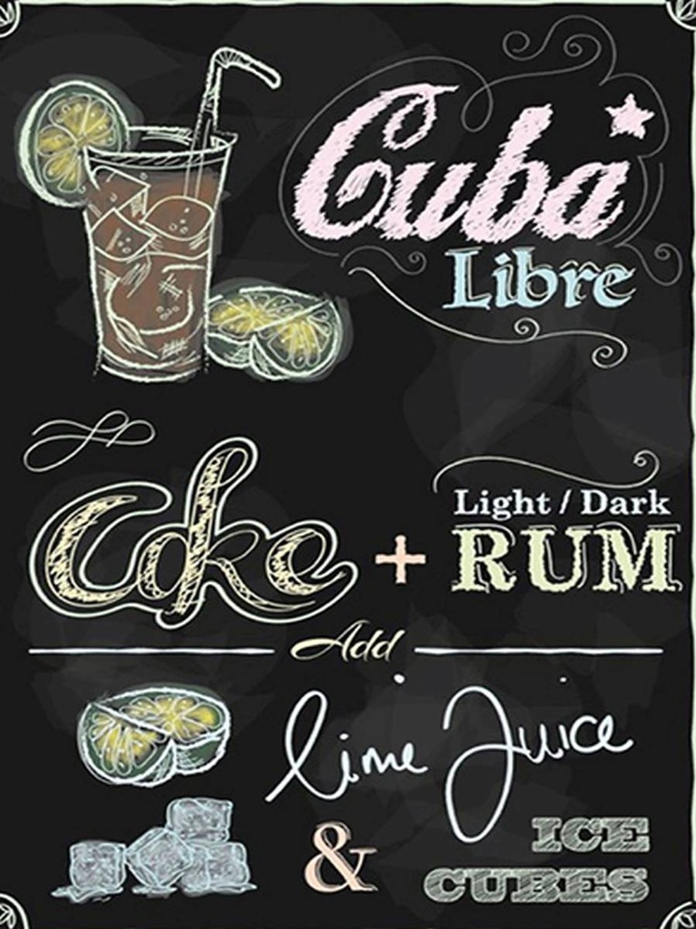 [LA-1792013-H] Holzschild 40x30 cm Rezept Cuba Libre Cocktail dark Rum Ice