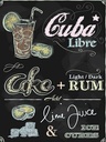 Holzschild 40x30 cm Rezept Cuba Libre Cocktail dark Rum Ice