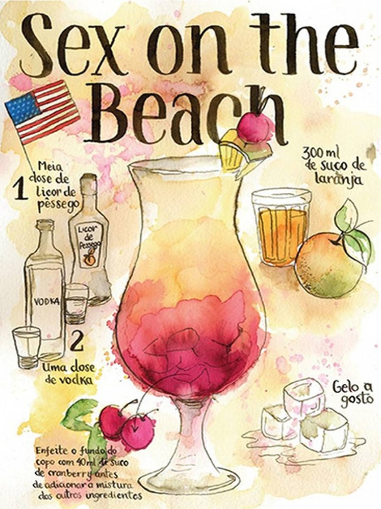 [LA-1792017-H] Holzschild 40x30 cm Rezept Sex on the Beach Licor Vodka