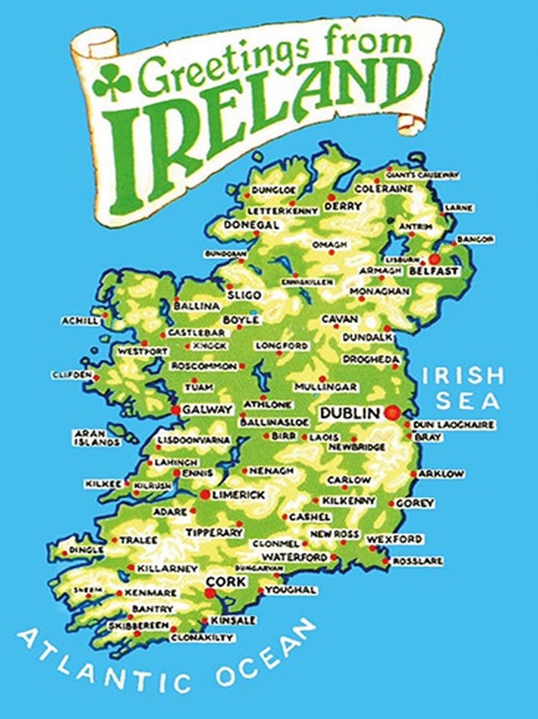 [LA-1792028-H] Holzschild 40x30 cm Urlaub Greetings from Ireland Landkarte