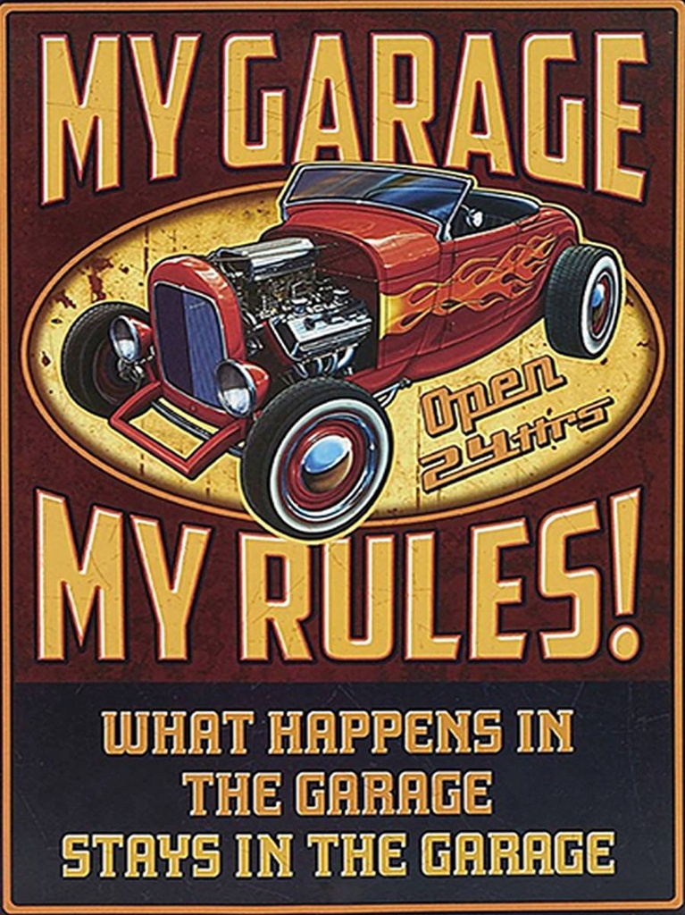 [LA-1792036-H] Holzschild 40x30 cm my garage open 24 hrs my rules