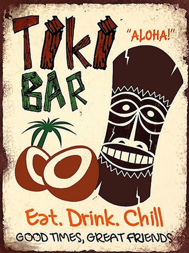 [LA-1792045-H] Holzschild 40x30 cm TIKI Bar Aloha eat drink chill