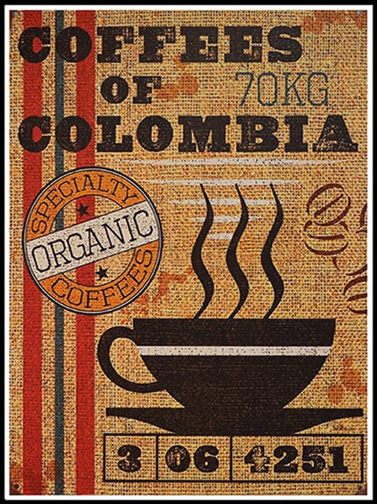 [LA-1792054-H] Holzschild 40x30 cm Kaffee coffees colombia organic coffee