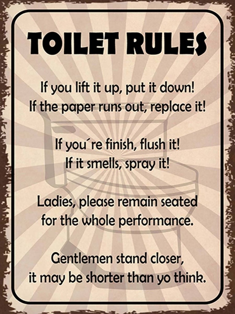 [LA-1792055-H] Holzschild 40x30 cm Toilet Rules if you lift it up