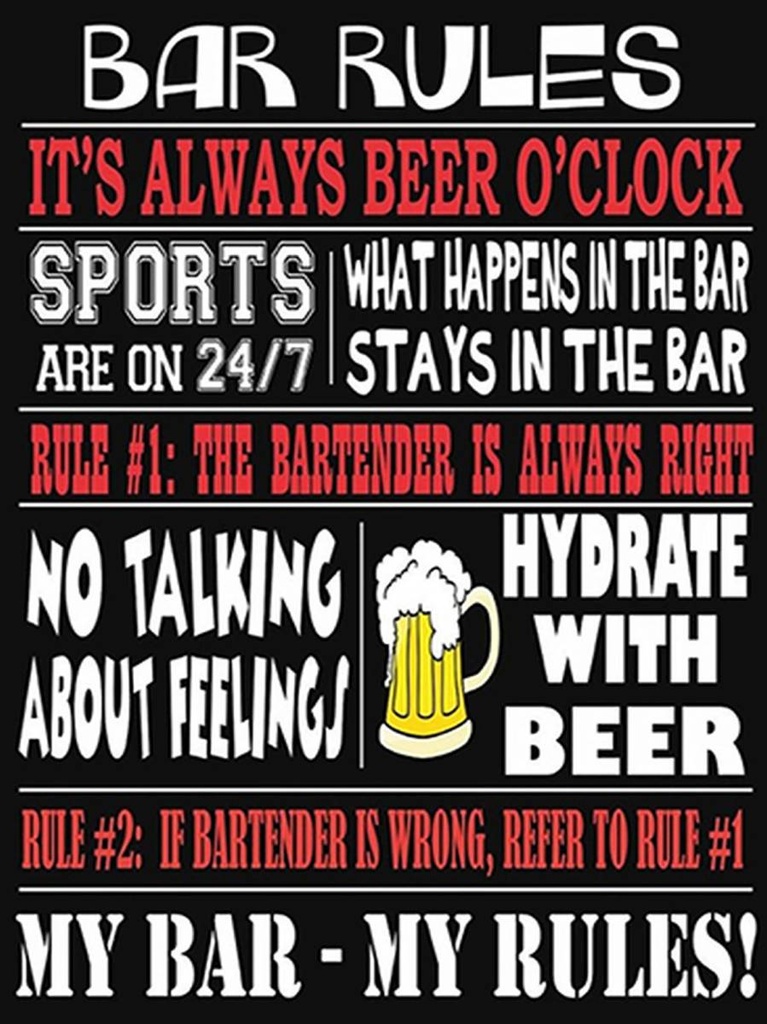 [LA-1792056-H] Holzschild 40x30 cm Bar rules Bier my bar my rules
