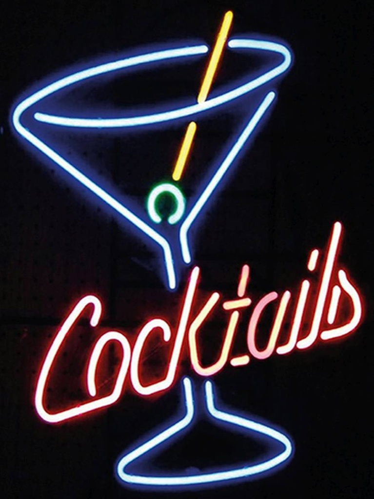 [LA-1792060-H] Holzschild 40x30 cm Alkohol Cocktails Neon Strohhalm