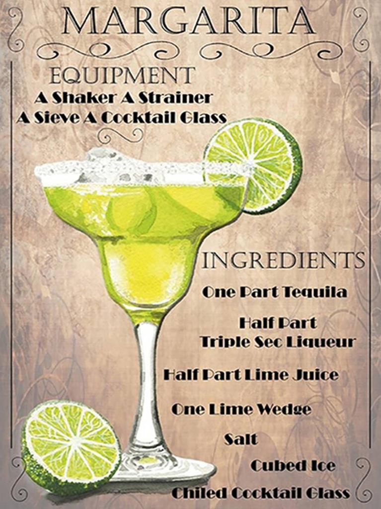[LA-1792063-H] Holzschild 40x30 cm Alkohol Margarita Equipment ingredients