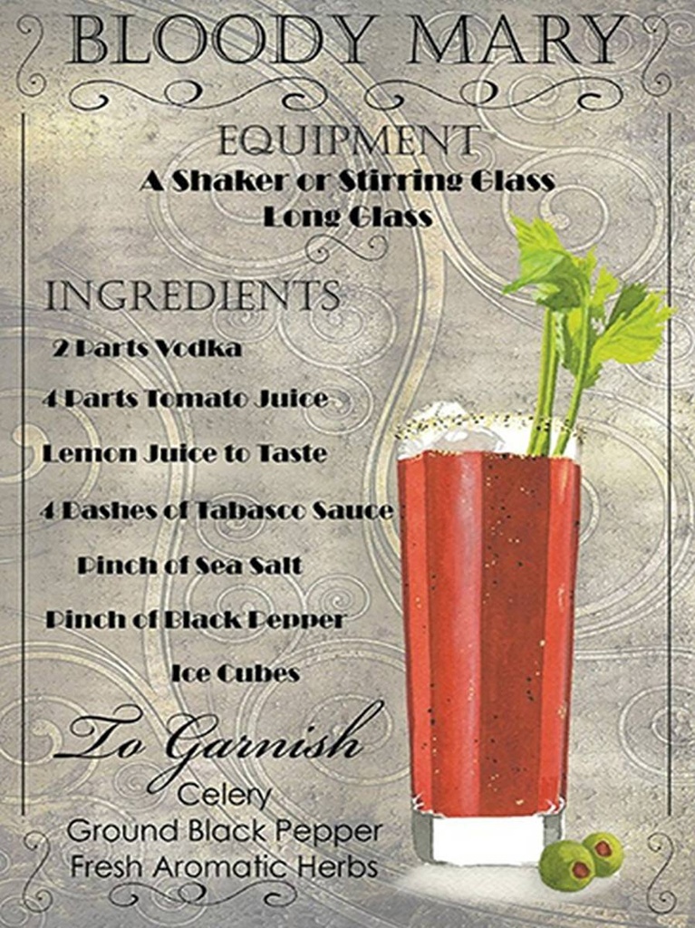 [LA-1792067-H] Holzschild 40x30 cm Alkohol bloody mary Cocktail ingredient