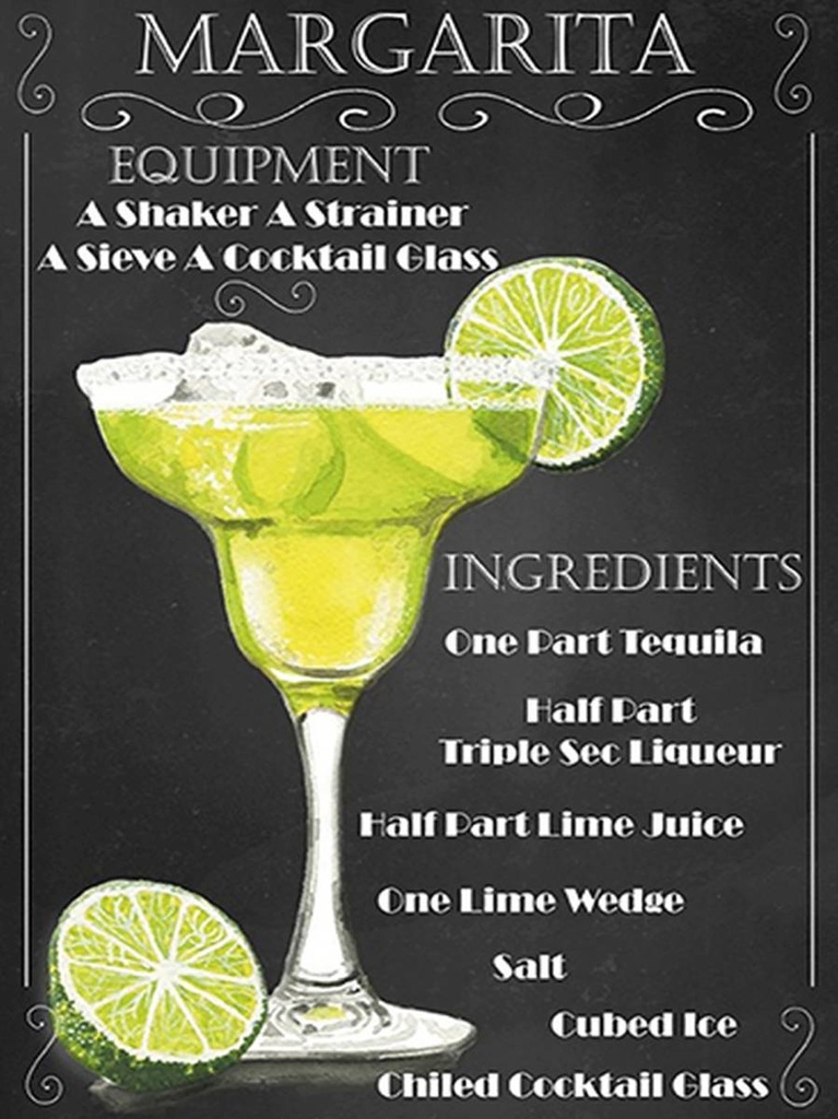 [LA-1792068-H] Holzschild 40x30 cm Alkohol Margarita Equipment ingredients