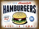 Holzschild 30x40 cm Hamburger best in town 100% Beef