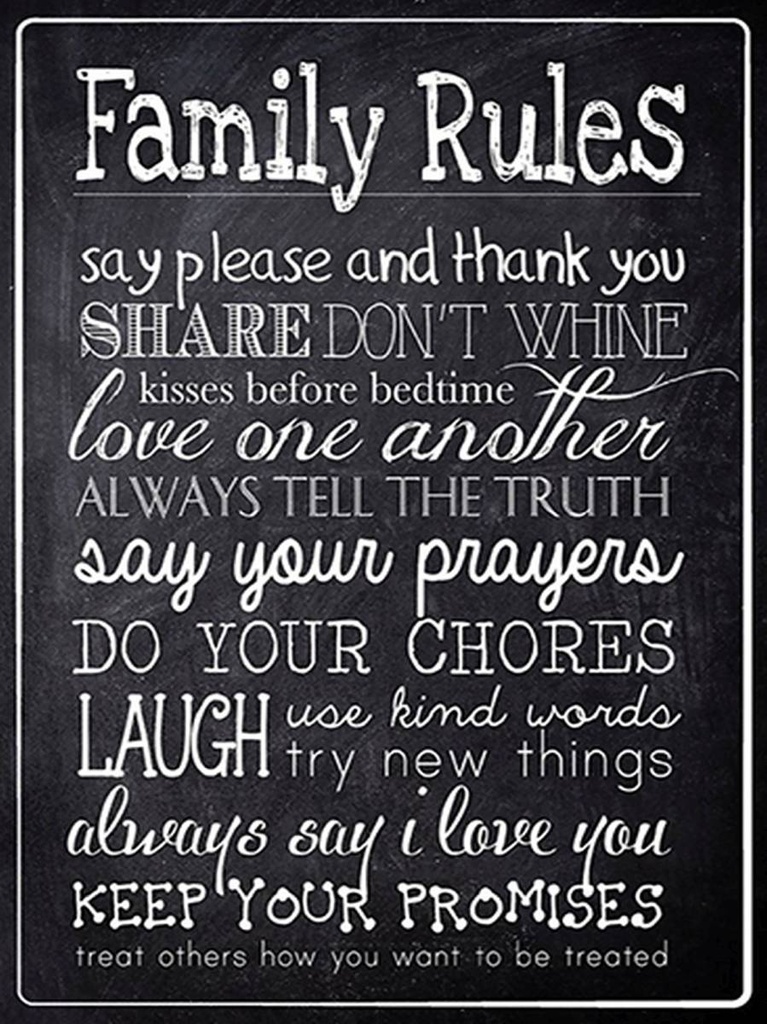 [LA-1792073-H] Holzschild 40x30 cm Family Rules say please