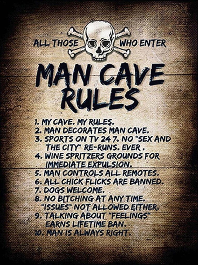 [LA-1792074-H] Holzschild 40x30 cm man cave rules Totenkopf