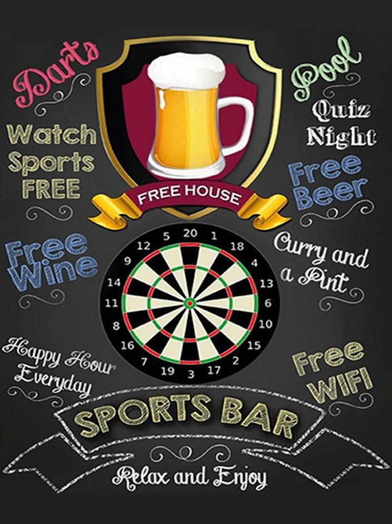 [LA-1792084-H] Holzschild 40x30 cm sports bar Darts relax and enjoy