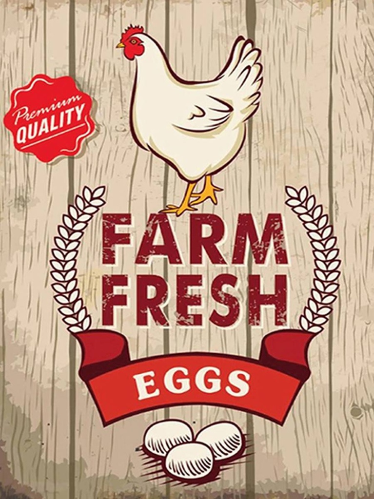 [LA-1792102-H] Holzschild 40x30 cm Huhn farm fresh eggs premium