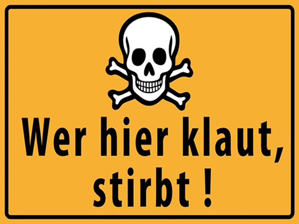 [LA-1792123-H] Holzschild 30x40 cm wer hier klaut stirbt Totenkopf