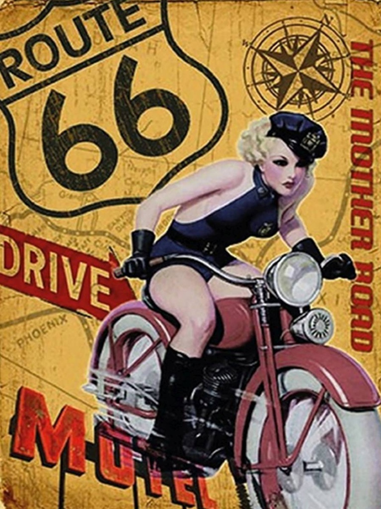 [LA-1792126-H] Holzschild 40x30 cm Pin Up Route 66 the mother road Motel