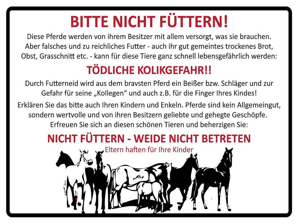 [LA-1792139-H] Holzschild 30x40 cm Tiere bitte nicht füttern Pferde Verbot