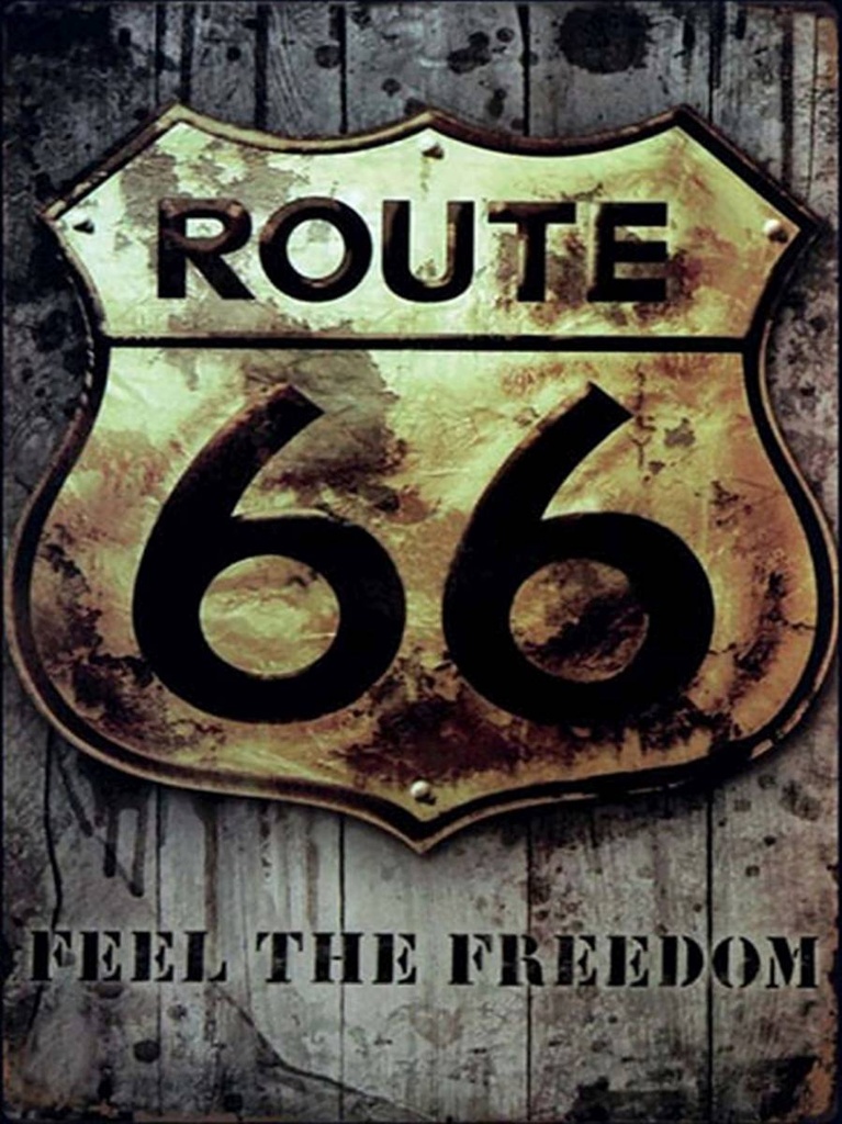 [LA-1792150-H] Holzschild 40x30 cm Retro route 66 feel the freedom