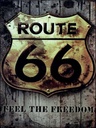 Holzschild 40x30 cm Retro route 66 feel the freedom