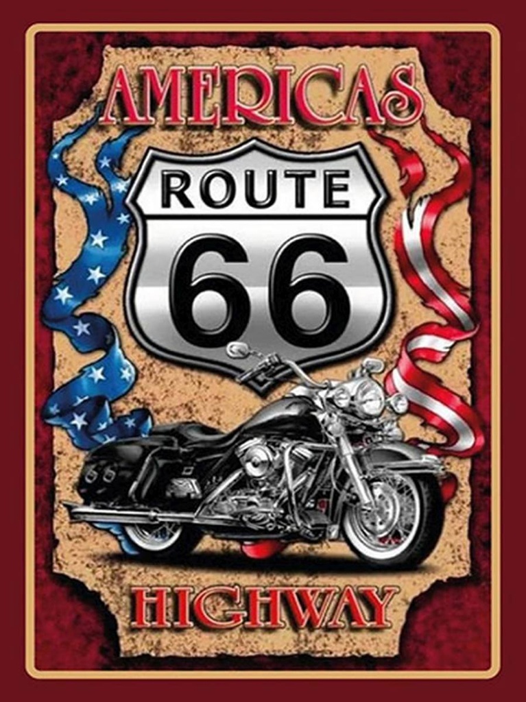[LA-1792151-H] Holzschild 40x30 cm Motorrad Americas Route 66 highway