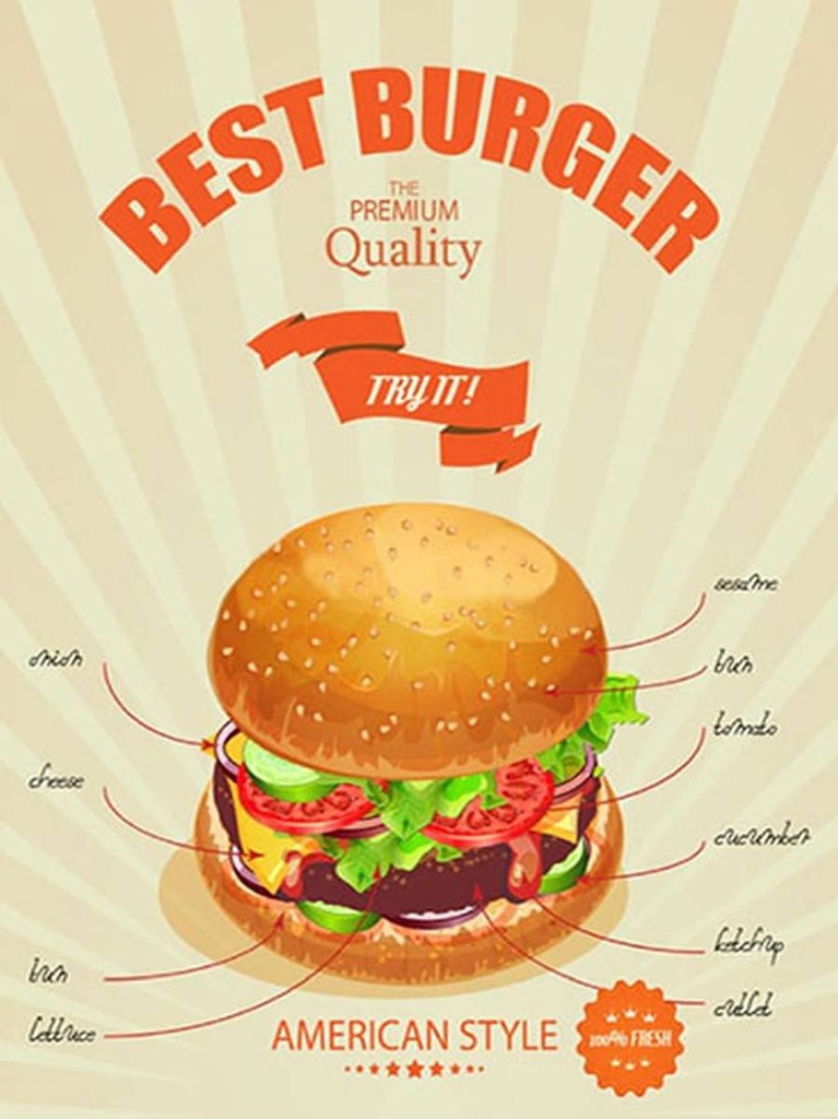 [LA-1792159-H] Holzschild 40x30 cm Essen Best Burger american style