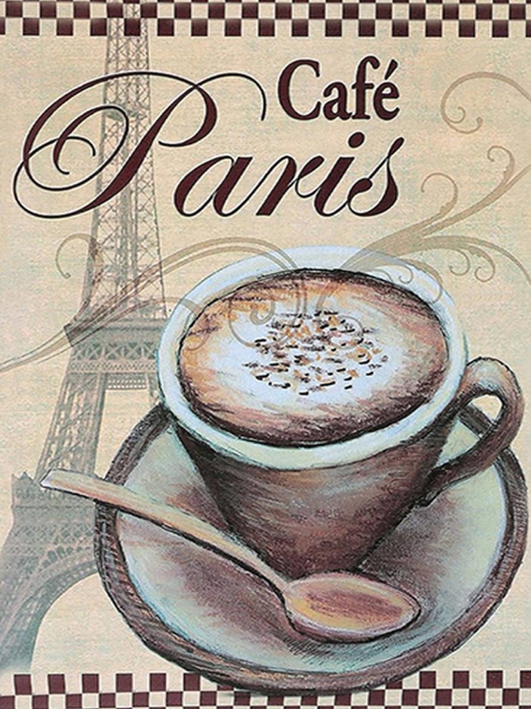 [LA-1792171-H] Holzschild 40x30 cm Paris Eiffelturm Kaffee Tasse Cafe