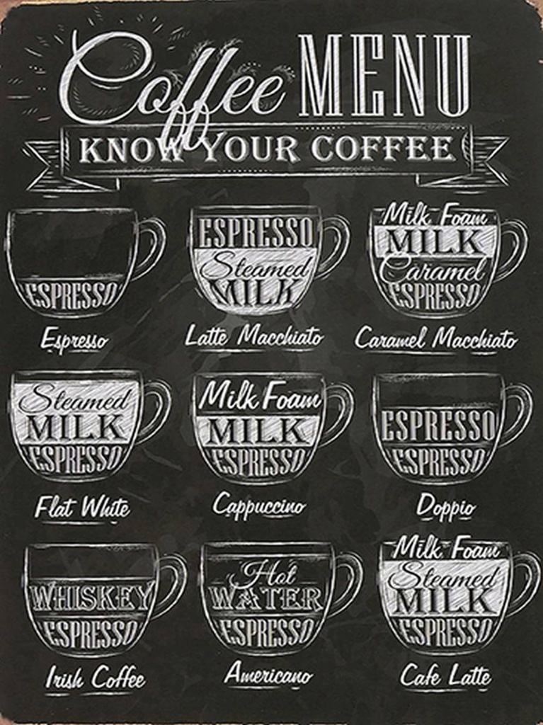 [LA-1792172-H] Holzschild 40x30 cm Kaffee Coffee Menu Espresso Latte Flat
