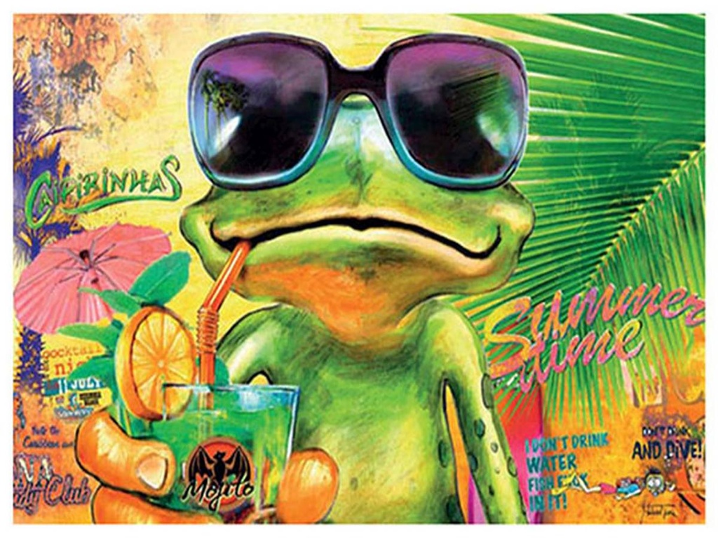 [LA-1792176-H] Holzschild 30x40 cm Frosch Cocktail Mojito Summer Strand