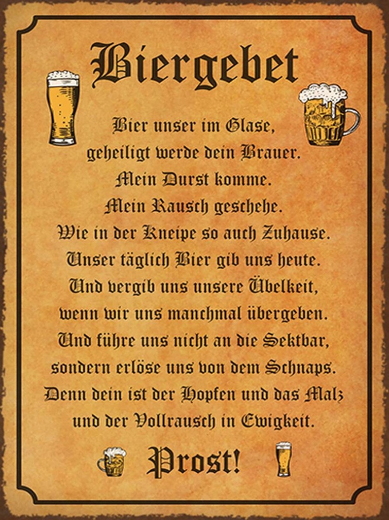 [LA-1792178-H] Holzschild 40x30 cm Bier Biergebet unser im Glase Prost