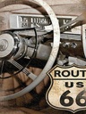 Holzschild 40x30 cm Retro Auto Lenkrad Route US 66
