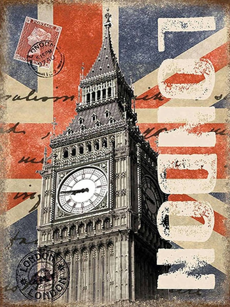 [LA-1792186-H] Holzschild 40x30 cm London Big Ben berühmter Uhrturm