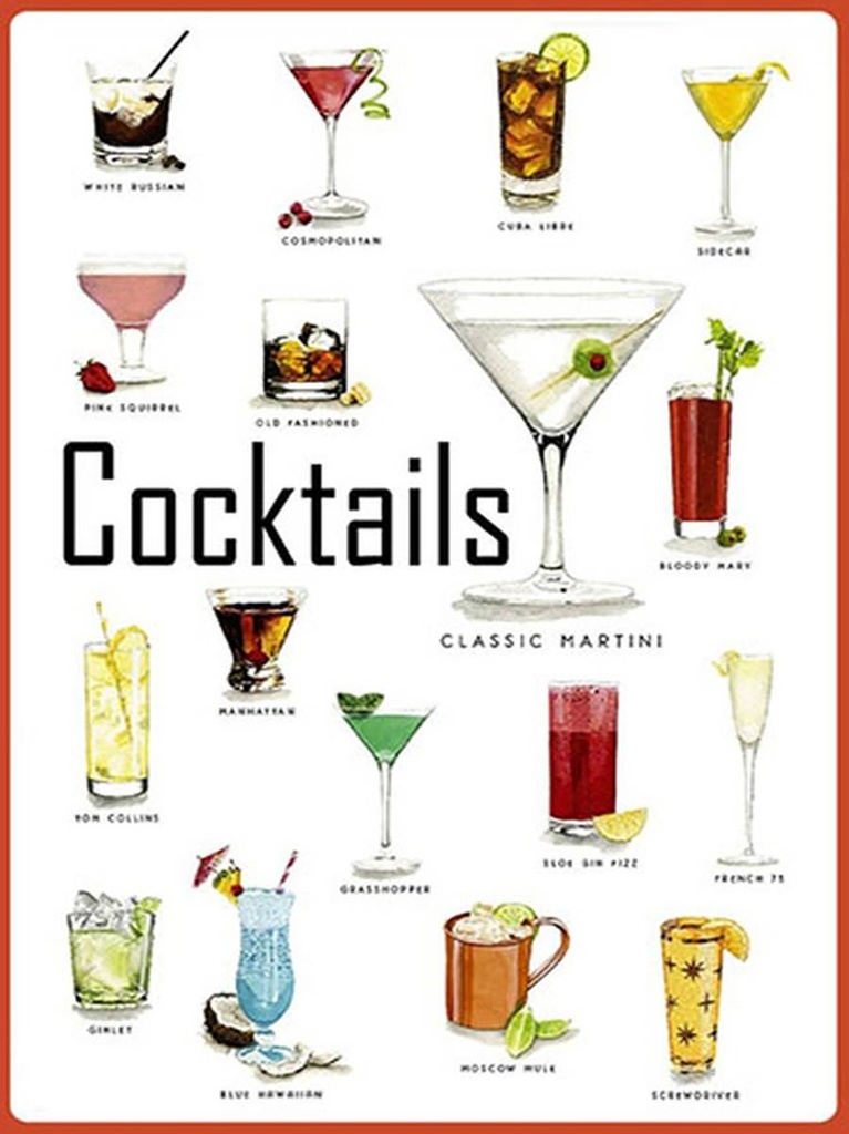 [LA-1792191-H] Holzschild 40x30 cm Alkohol Cocktails cuba libre Martini