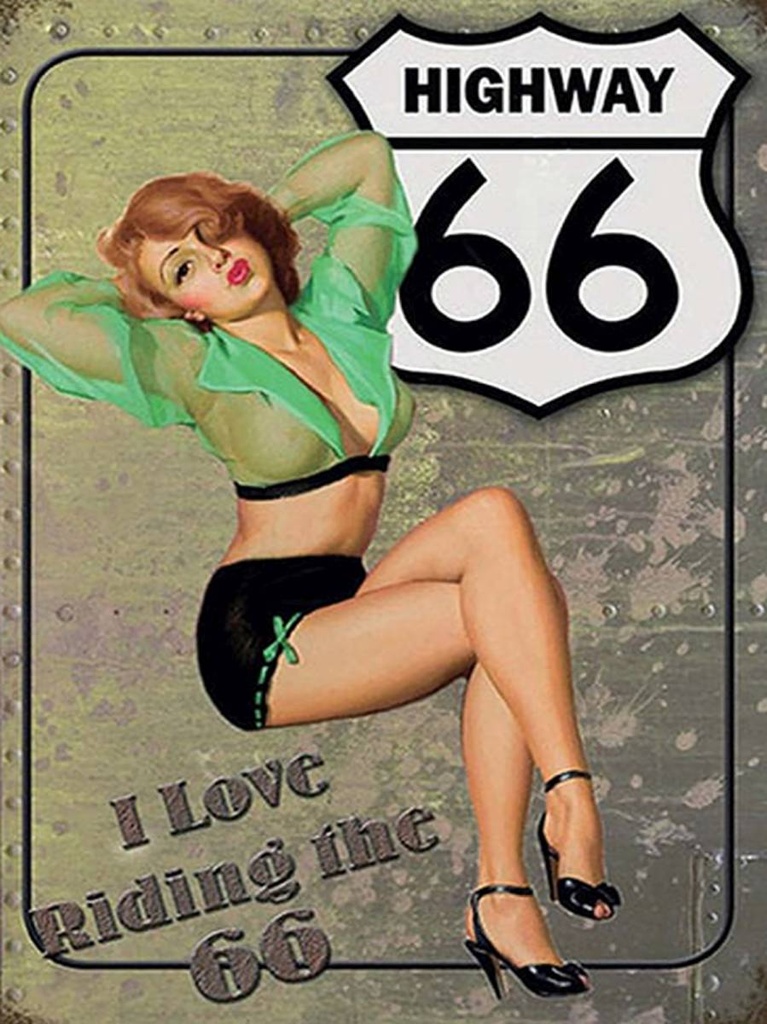 [LA-1792195-H] Holzschild 40x30 cm Pin Up Highway 66 i love riding the 66
