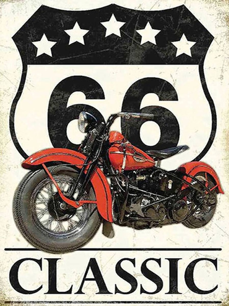[LA-1792196-H] Holzschild 40x30 cm Retro Motorrad classic 66 5 Sterne