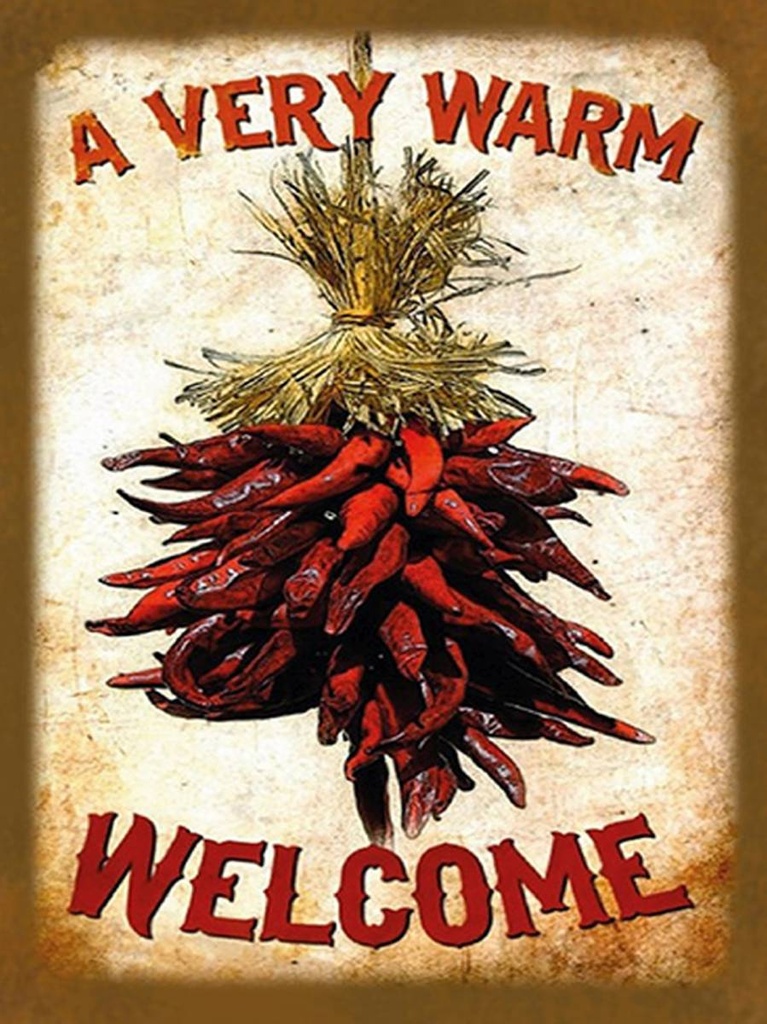 [LA-1792201-H] Holzschild 40x30 cm Essen a very warm welcome Chili