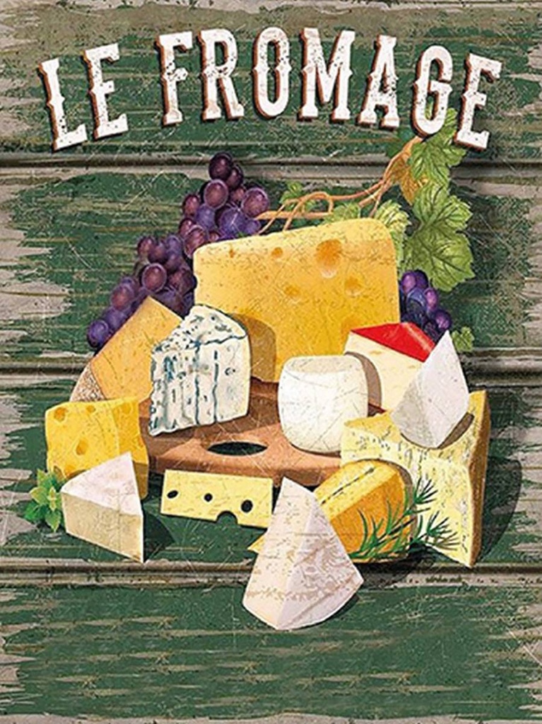 [LA-1792205-H] Holzschild 40x30 cm Essen Le Fromage Käse Sorten Cheese