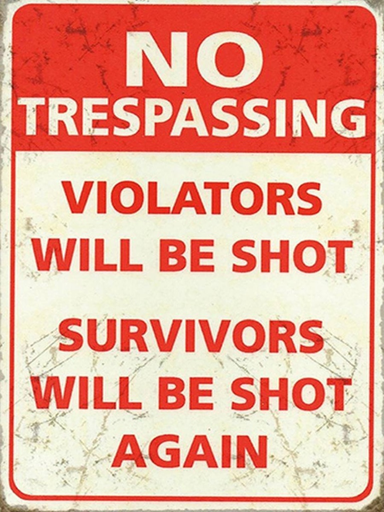 [LA-1792208-H] Holzschild 40x30 cm Retro No trespassing violators be shot