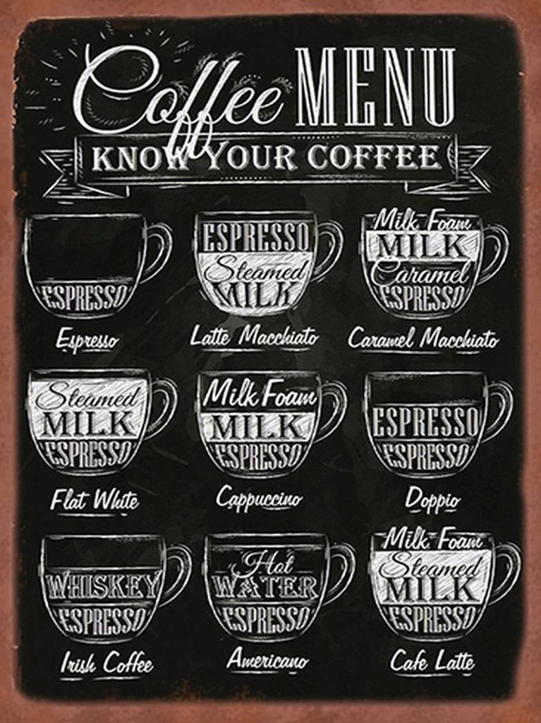 [LA-1792211-H] Holzschild 40x30 cm Kaffee Coffee Menu flat white Doppio