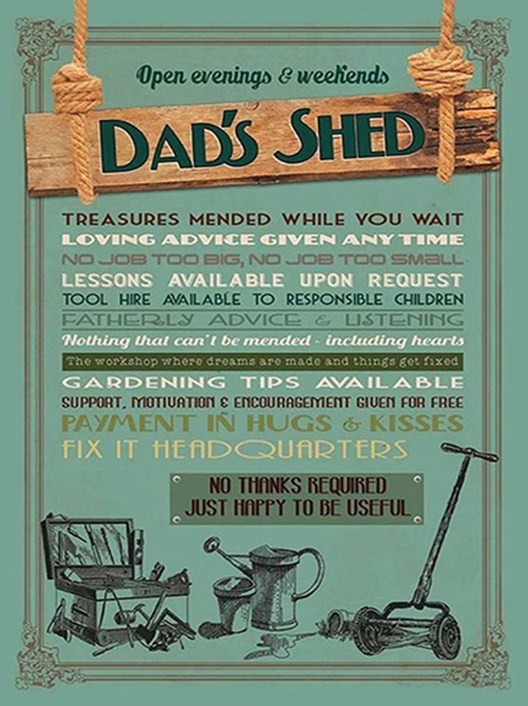 [LA-1792230-H] Holzschild 40x30 cm Dad´s Shed open evening weekends