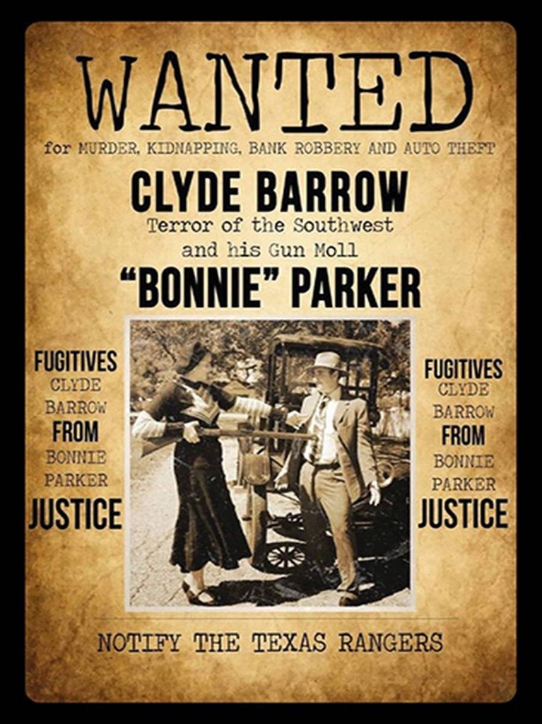 [LA-1792232-H] Holzschild 40x30 cm wanted Clyde Barrow Bonnie