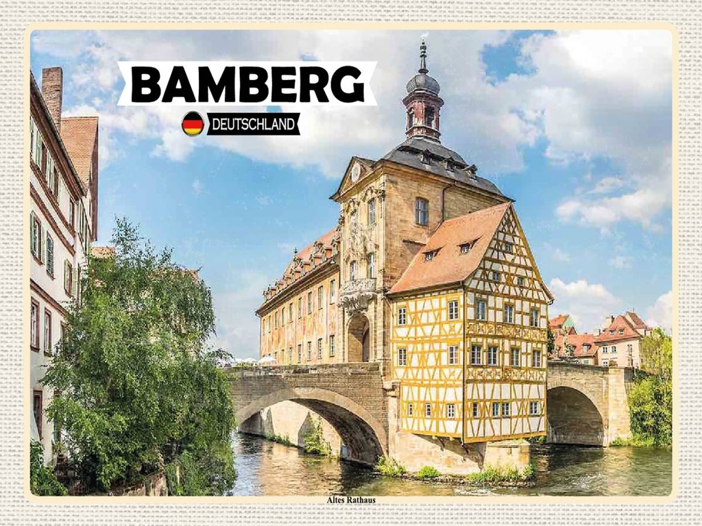 Holzschild 30x40 cm Bamberg Altes Rathaus Fluss Bildmotiv Reisemotiv Abenteuer Reisen