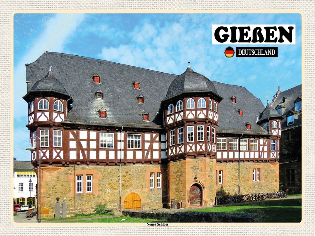 Holzschild 30x40 cm Gießen Neues Schloss Bildmotiv Reisemotiv Abenteuer Reisen