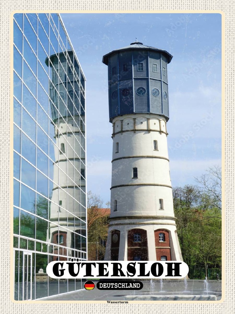 Holzschild 40x30 cm Gütersloh Wasserturm Bildmotiv Reisemotiv Abenteuer Reisen