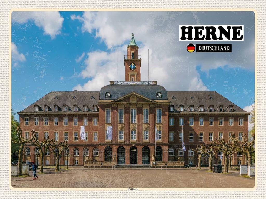 Holzschild 30x40 cm Herne Rathaus Bildmotiv Reisemotiv Abenteuer Reisen