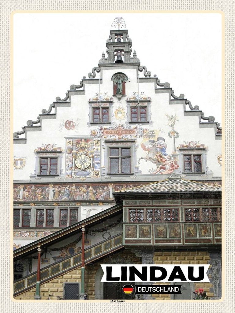 Holzschild 40x30 cm Lindau Rathaus Bildmotiv Reisemotiv Abenteuer Reisen