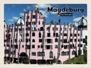 Holzschild 30x40 cm Magdeburg Hundertwasser Gebäude Bildmotiv Reisemotiv Abenteuer Reisen