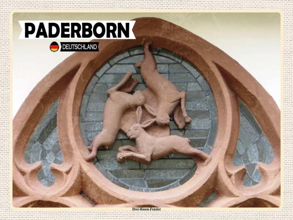 Holzschild 30x40 cm Paderborn Drei Hasen-Fenster Bildmotiv Reisemotiv Abenteuer Reisen